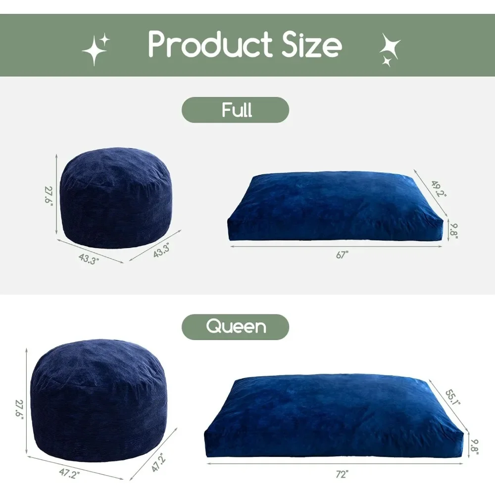 

Bean Bag Chair, Convertible Beanbag Folds from Lazy Chairs to Floor Mattress Bed, High-Density Foam Filling, Machine Washable