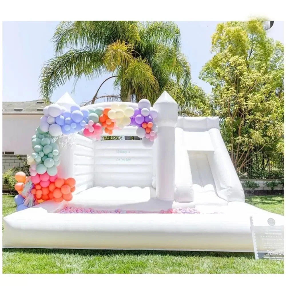 Wholesale Outdoor Inflatable Wedding Bounce House Jumping Bouncer Slide Ball Pit Combo White Bouncy Castle For Wedding Birthday