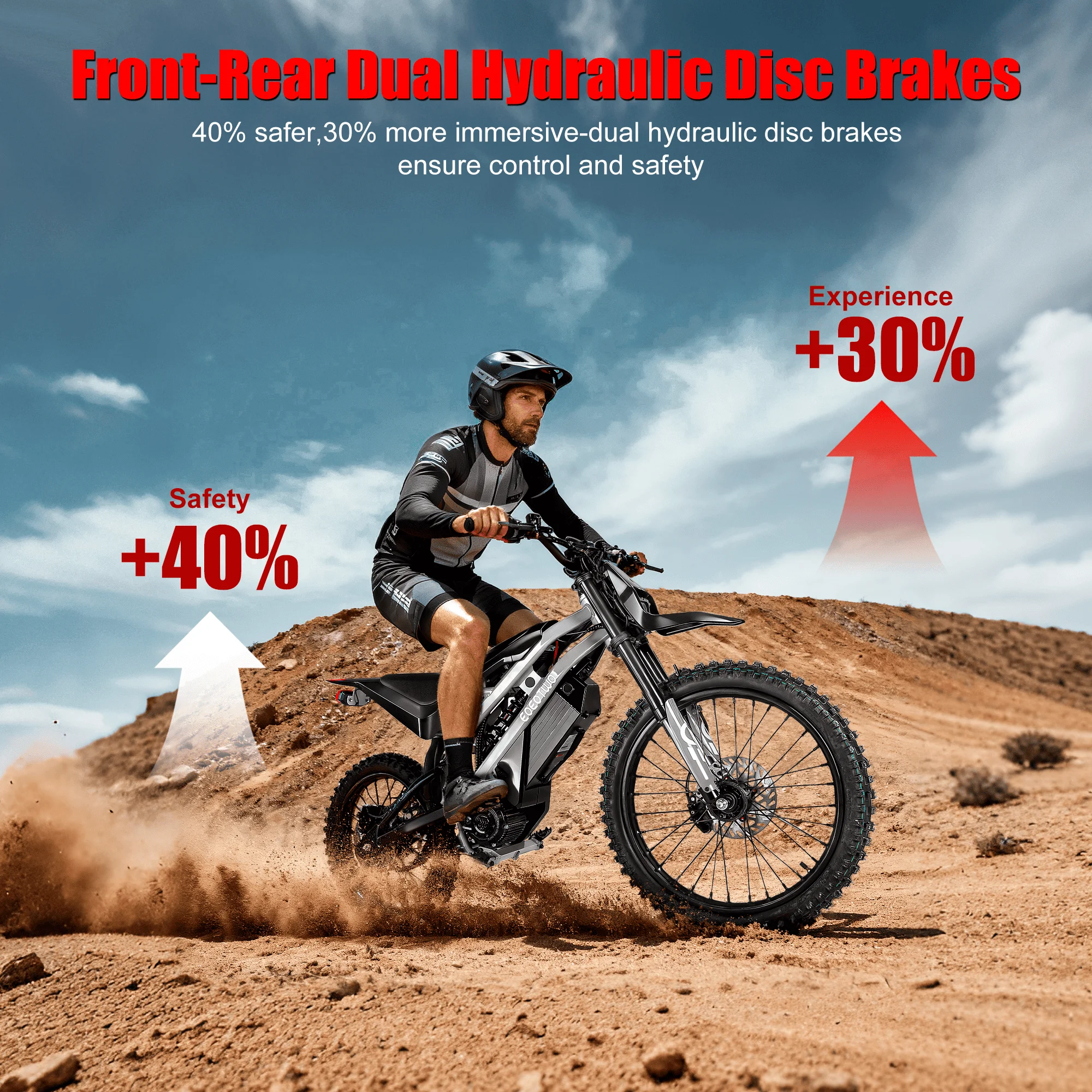 EOEOTWO GT07 دراجة ترابية كهربائية للبالغين محرك Peak-4000W بطارية 60V35AH بحد أقصى 45 ميجابكسل و50 ميل، دراجة كهربائية للكبار بإطار سميك