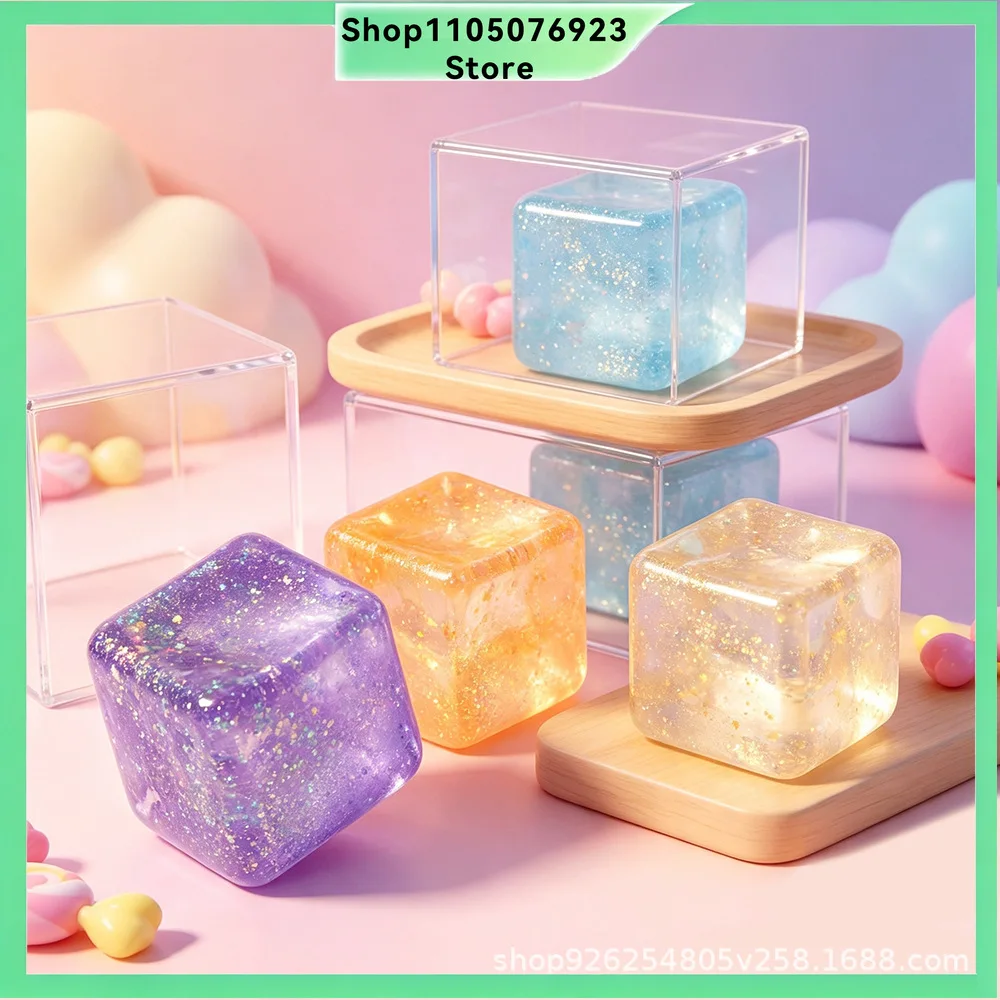 5cm Eiswürfel-Maltose Langsam Zurückfederndes Knautsch-Musikspielzeug mit Aurora-Glitter zur Dekompression und Entspannung Sensorisches Spielzeug Geschenk