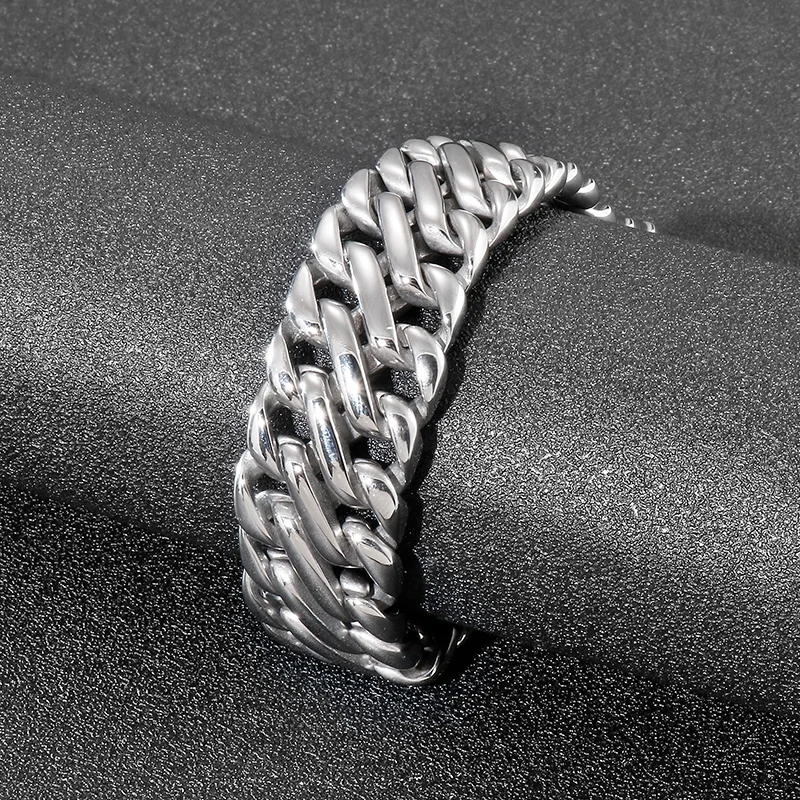 Fongten Punk Stainless Steel Charm Bracelet for Men 26mm Twisted Chain Heavy Bracelets Bangles Men Silver Color Jewelry Gift