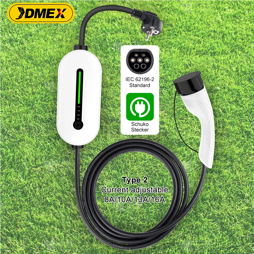 JDMEX EV caricatore portatile Type2 / GB/T Plug 16A monofase 3.5KW Type1 3.5m Wallbox stazione di ricarica per veicoli elettrici