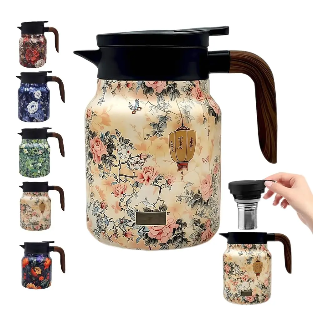 

Stainless Steel Insulated Tea Kettle with Vintage Floral Pattern Teapot Design - Large Capacitywith Lid, Perfect for Brewing Loo