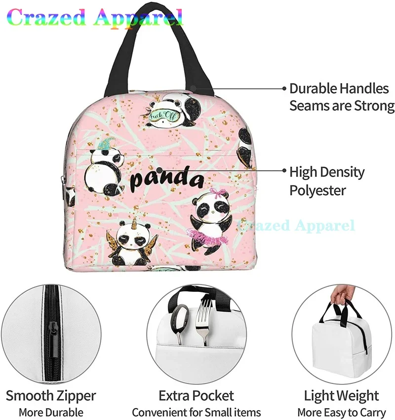 Pink Cute Panda Thermal Bento Lunch Box Kawaii Lunch Tote Bags Small Snack Containers Bag Lunchboxes Insulated Ice Pack