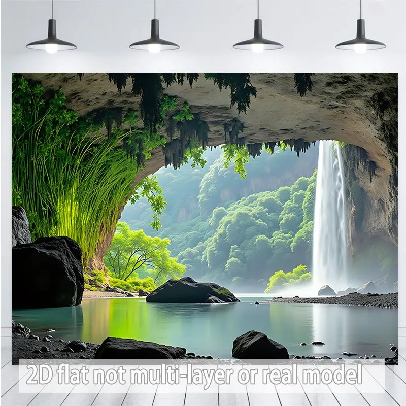 Plano 2D - Plano 2D - Un solo póster en formato plano 2D que muestra una cueva rodeada por plantas verdes vibrantes