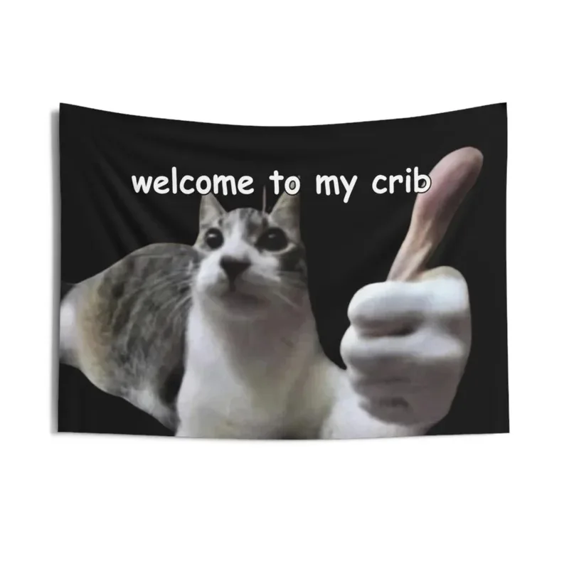 Funny Dorm Cat Memes Tapestry Welcome To My Nest Wall Art Bizarre University Apartment Bedroom Decor Banner