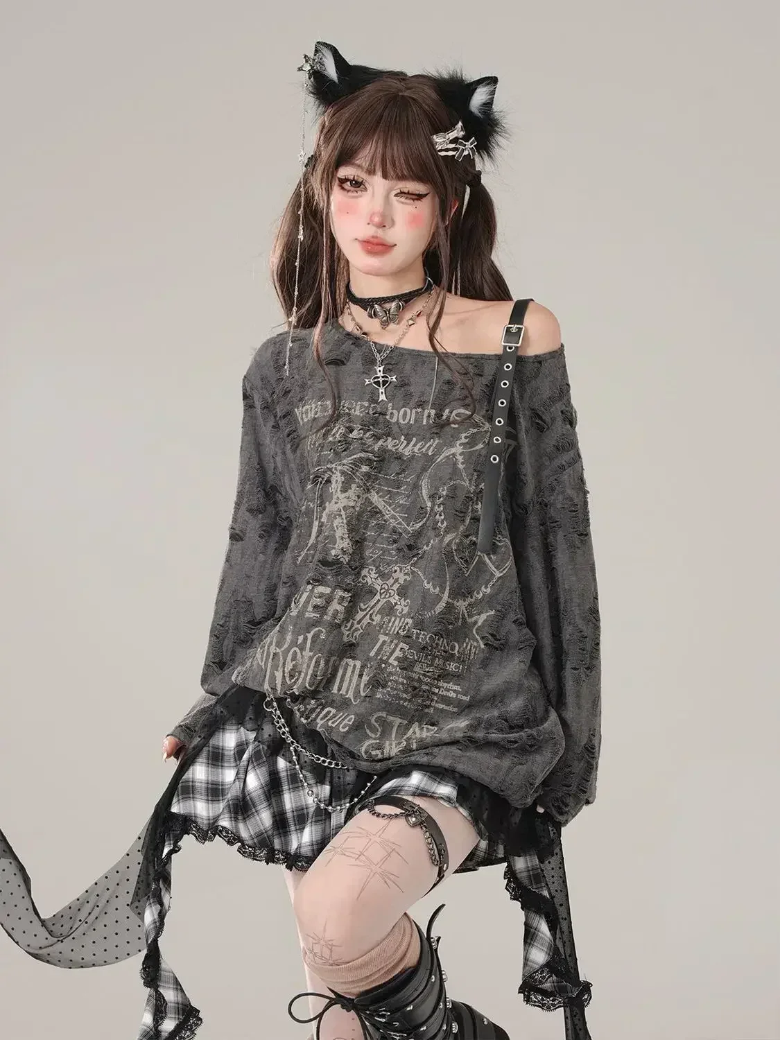 Grunge gótico fora do ombro gráfico t camisas femininas y2k roupas