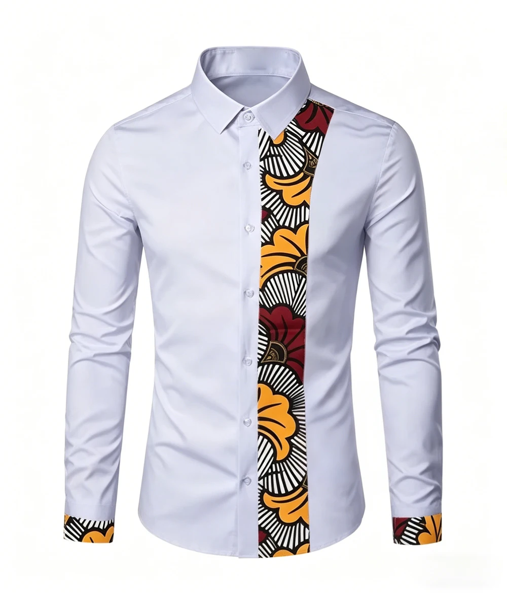 2026 Men's Summer New Arrival Long Sleeve Collar Shirt with Colorful Accent Printed Shirt for Business Party Leisure - Designe