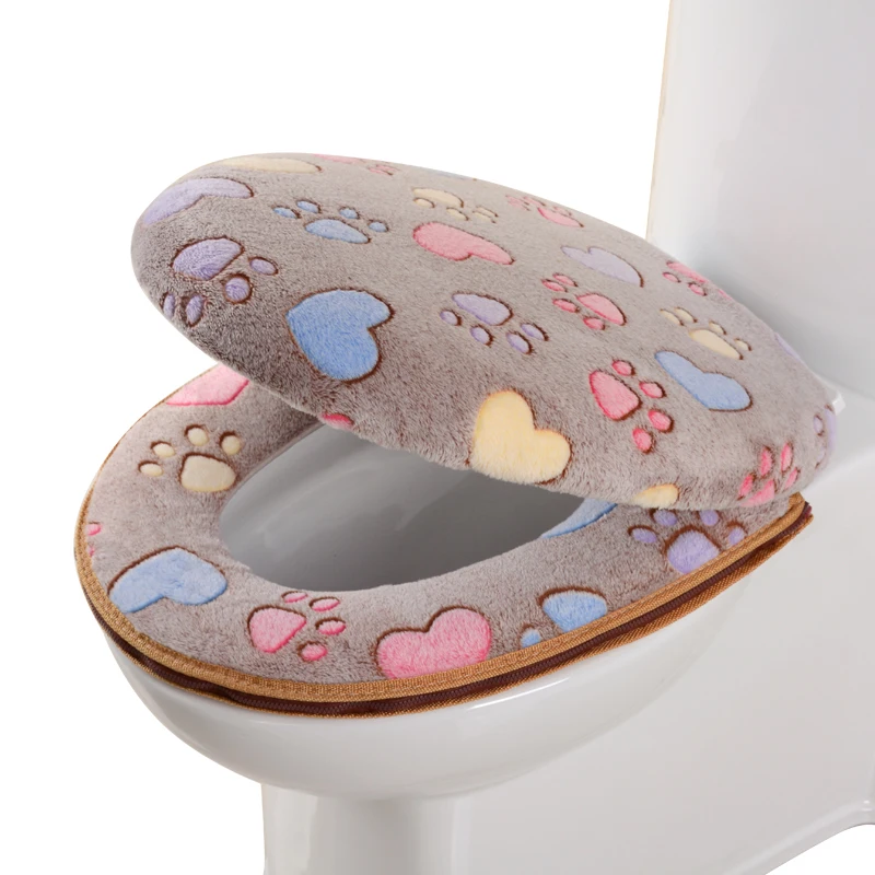 New Two Pieces Toilet Seat Cover Warm Soft Skin-friendly Cartoon  Cushion Reusable Zipper O-shape Closestool Mats Bathroom