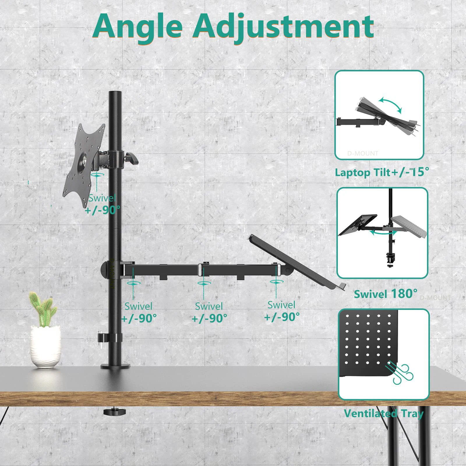 Imagem -02 - Full Motion 360 Graus Rotação Laptop Holder pc Desktop Stand Braçadeira de Braço Longo Buraco 80cm de Altura T90210a-lp 10 -17 10 32 Monitor 11kg