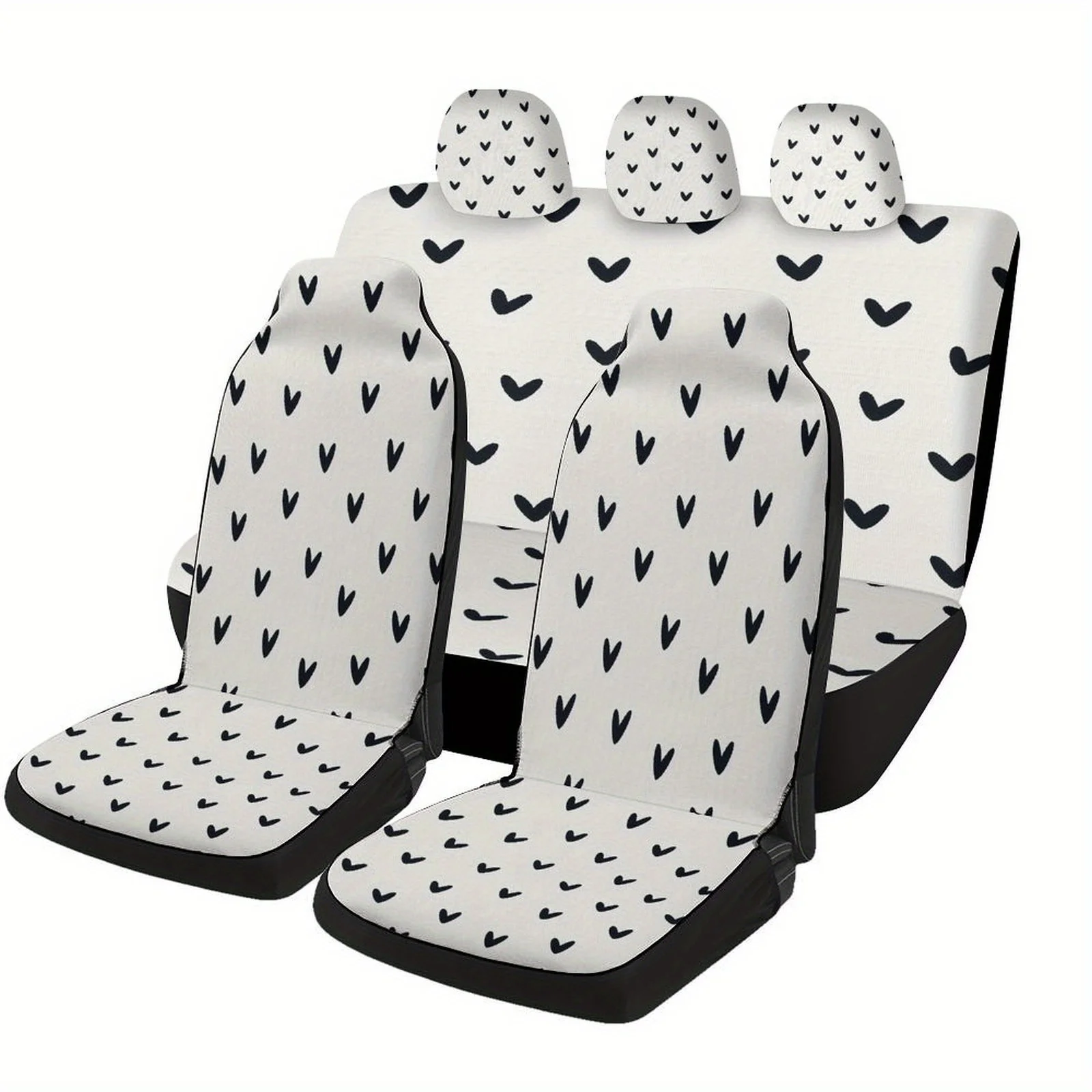 Set Of Car Seat Covers With A Heart Design, Suitable For Various Vehicles. Stylish And Unique, This Complete Set Includes Covers