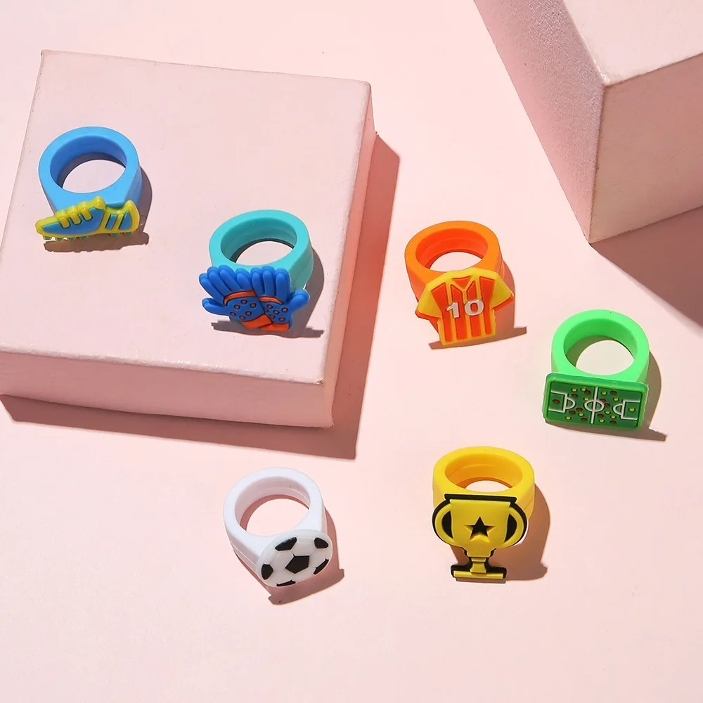 10-30Pcs Cartoon Football Theme Silicone Rings for Football Carnival Birthday Party Favors Pinata Gift Bag Filler Prize Party