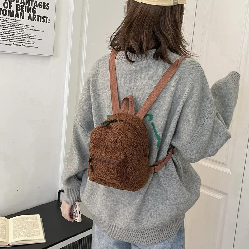 

Personalized Embroidery Mini Girls' Backpack Plush Women's Backpack Imitation Lamb Cashmere Backpack