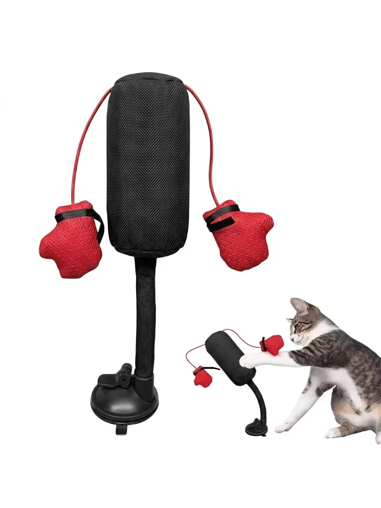 Cartoon Cat Punching Bag Toy with Boxing Gloves Suction Cup Indoor Pet Toy for Kittens & Adult Cats Color Random Shipped