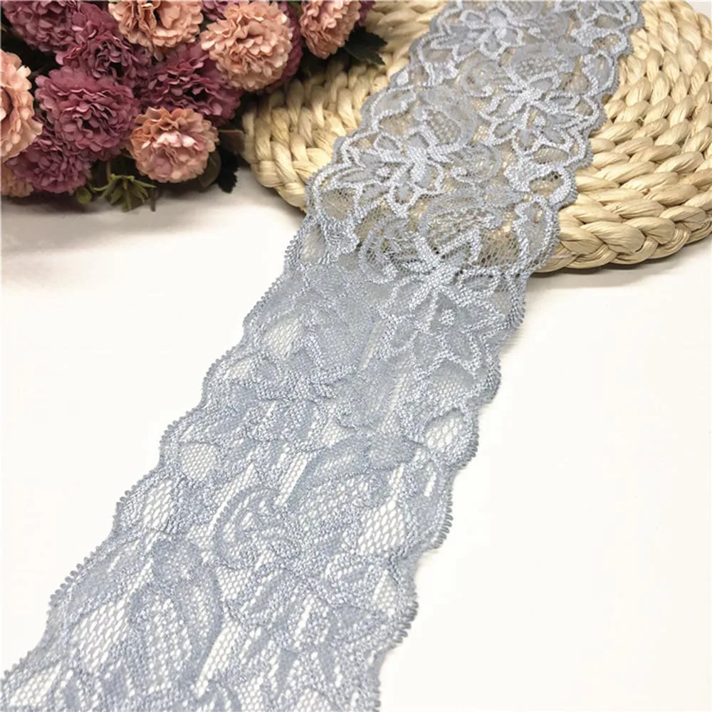 Width 8cm Elastic Lace Sewing Ribbon White Embroidered Stretch Lace Trimming Fabric Knitting Material DIY Garment Accessories