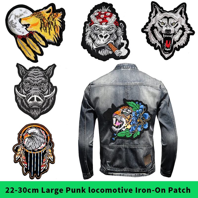 Wild animals and smoking gorillas large embroidered punk motorcycle patches clothing accessories iron-on badges