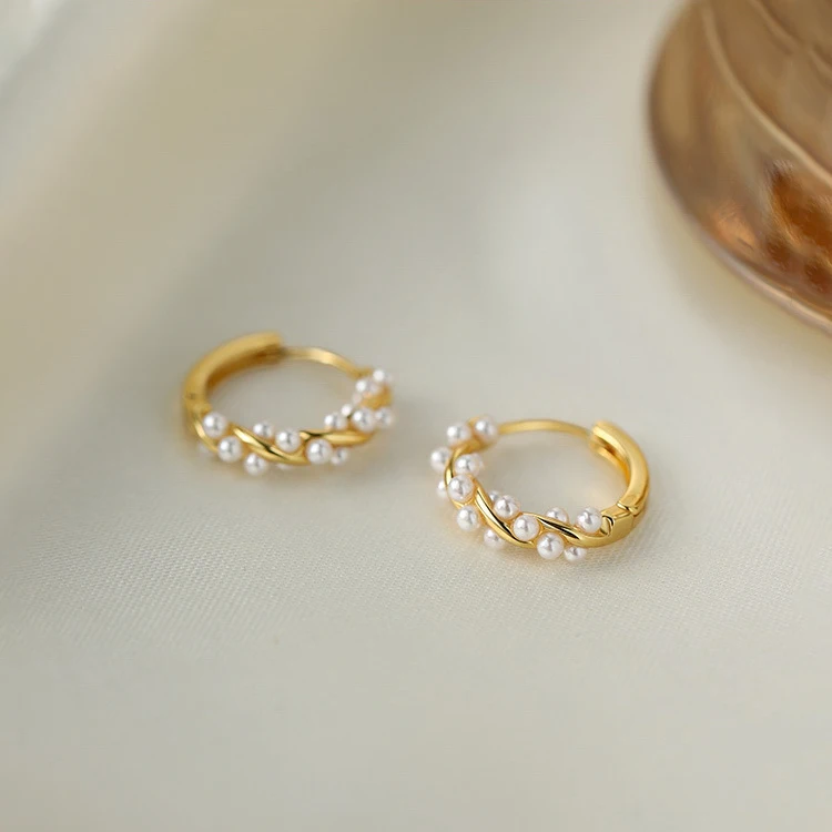 Silver Color Light Luxury Mini Pearl Hoop Earrings for Fashion Women Fashion Jewelry Trendy Personality Accessories view 4