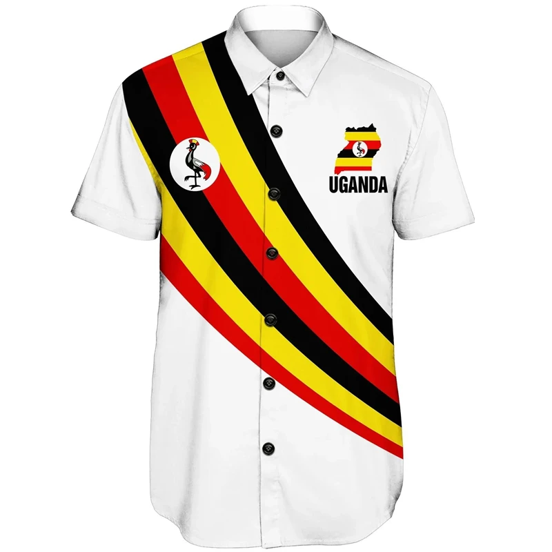 Uganda Flag Map 3D Printed Short Sleeve Shirts For Men Clothes Summer Africa Country Lapel Blouse National Emblem Shirt Tops