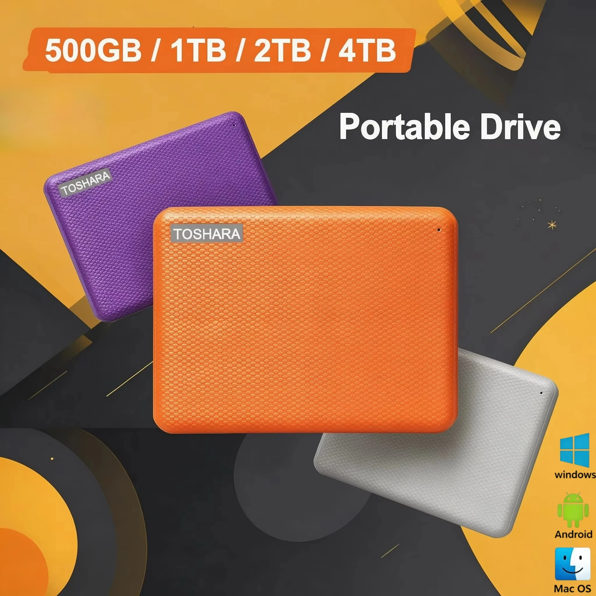 High-Speed TOSHARA Portable External Hard Drive  4TB 2TB 1TB 500GB Encrypted Wide Compatibility Reliable Storage