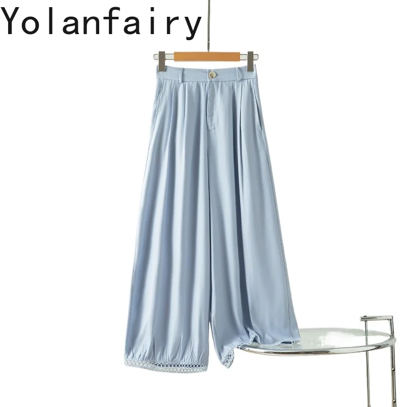 

YOLANFAIRY 100% Real Mulberry Silk Pants Woman Summer High Waist Wide-leg Lantern Pants Women Trousers Zipper Casual Pants 2026