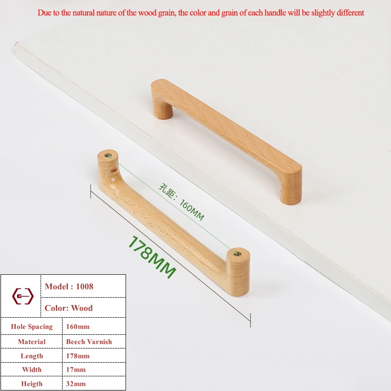 Nordische Holzmöbelgriffe aus Buchenholz, Küchenschrankgriffe, Kleiderschrank-, Schubladen- und Schrankknöpfe, solide Hardware-Zuggriffe – Detail 17
