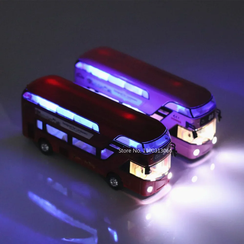 1:36 Miniature Double Decker Bus Model Toy Cars Alloy Diecast Sound Light Doors Opened Pull Back Rubber Tires Gifts for Kids