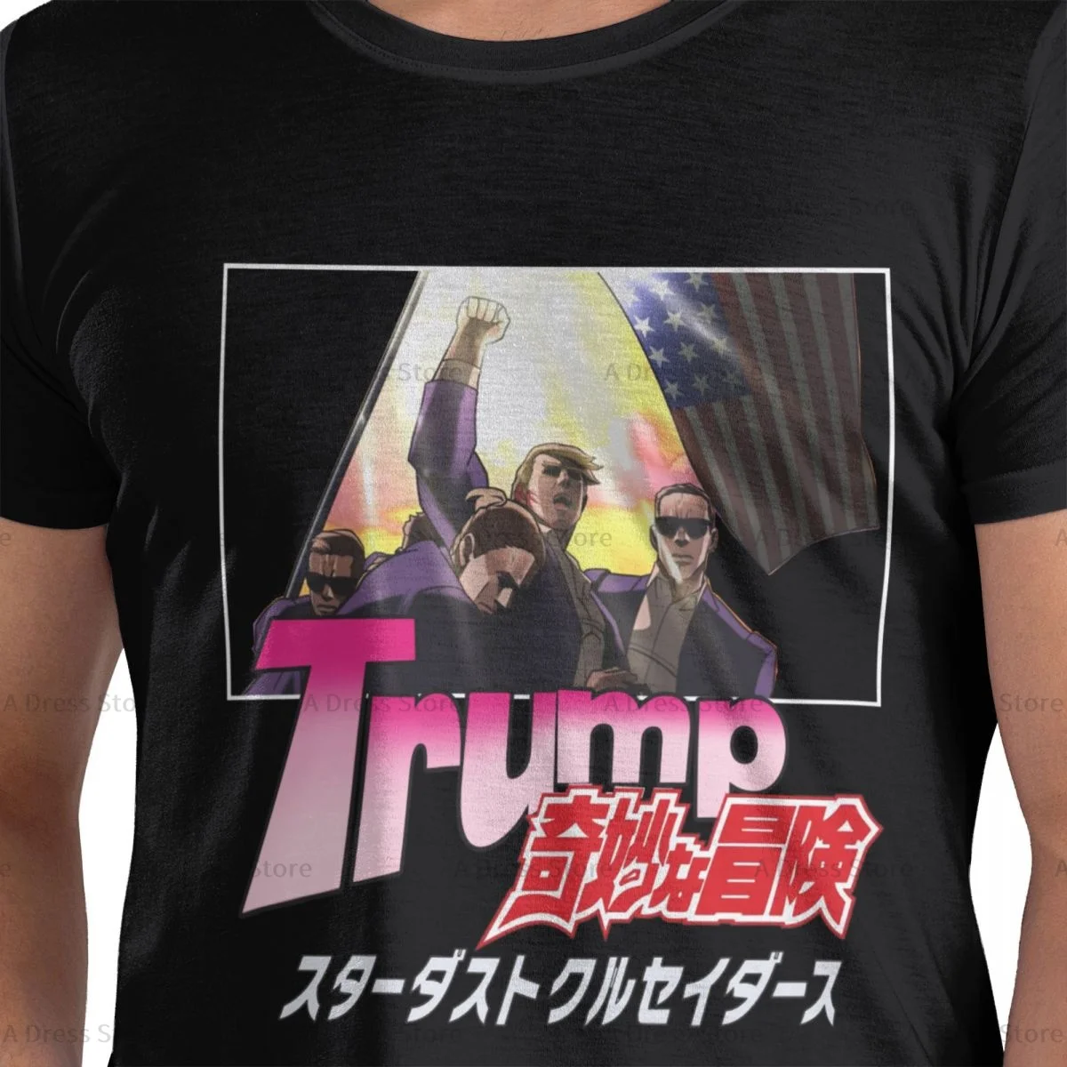 Trump fight Rally Shooter Men's round neck T-shirt,Trump Bizarre Adventure Oversized print Tee Shirt,Casual Large Size Tshirt image 2