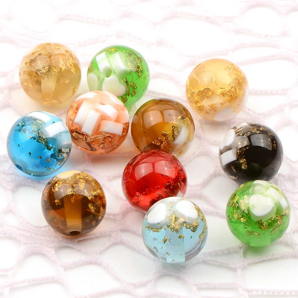 6/18pcs Random Color Gold Foil Heart Inlaid Round Acrylic Beads 16mm Loose Spacer Beads For Bracelet Jewelry DIY Craft Making