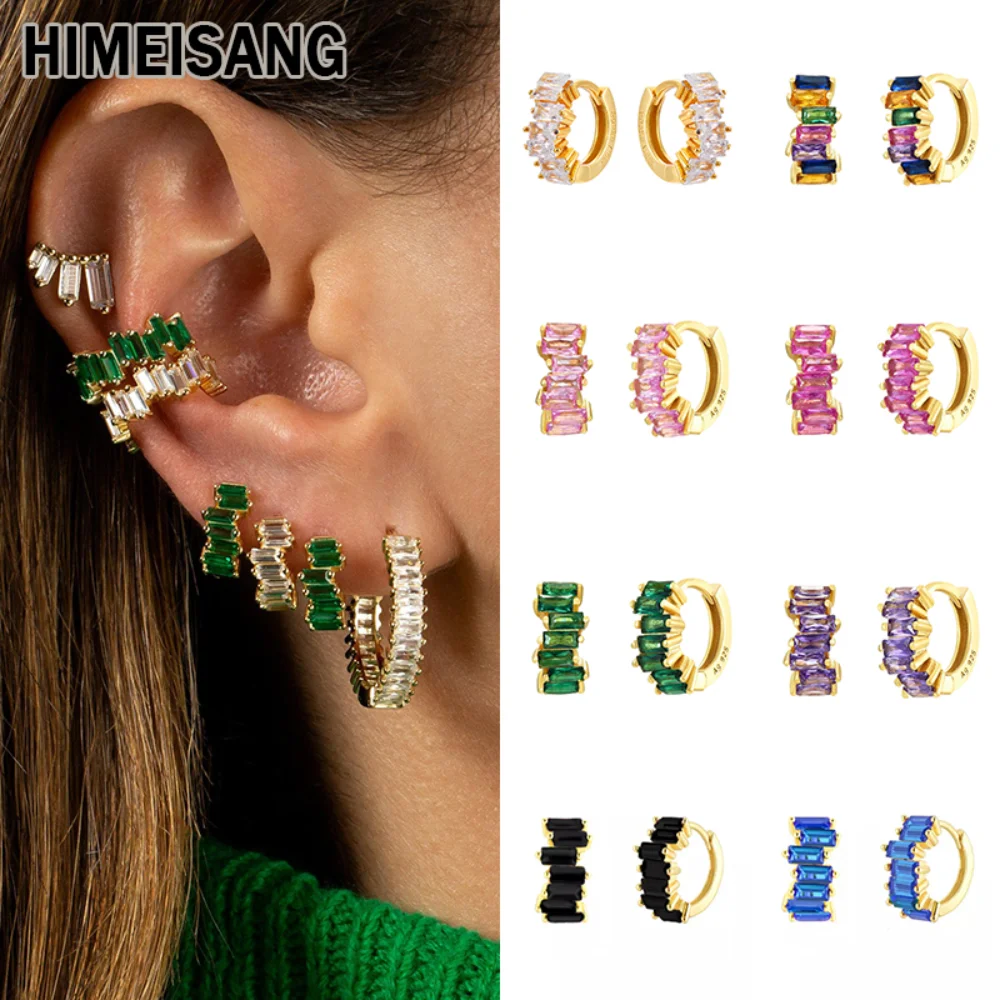 

HIMEISANG Silver Gold Filled Hoop Earrings for Women Trend CZ Zircon Piercing Round Huggie Earrings Fashion Jewelry Wholesale