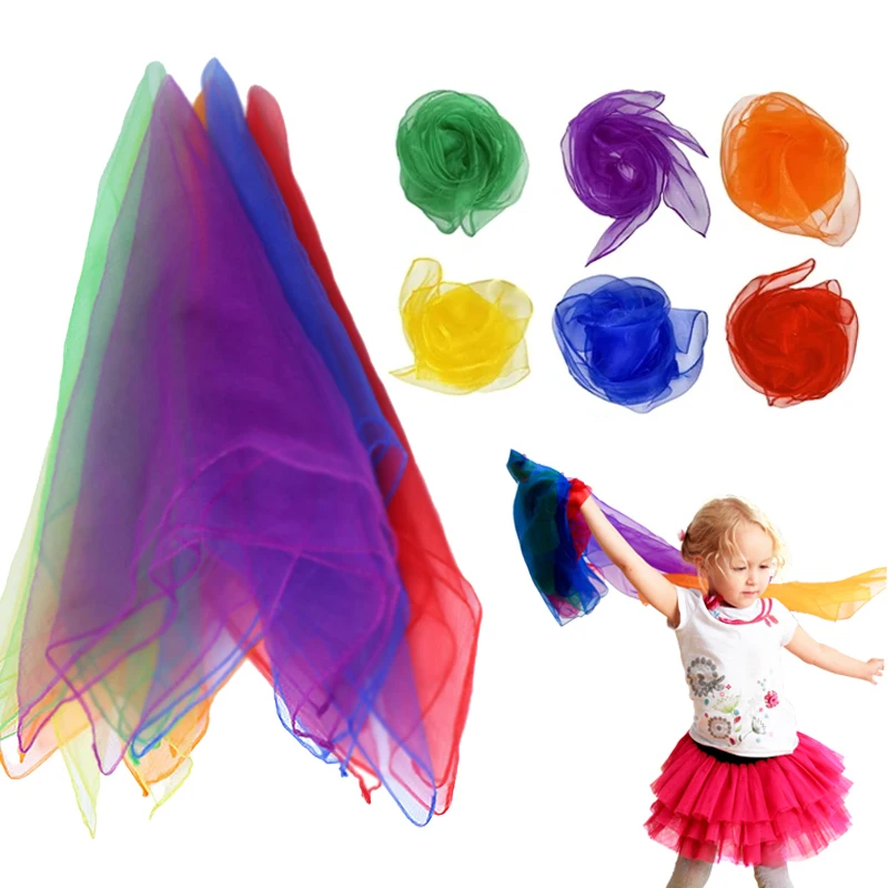 6-farbige praktische Gymnastik-Schals für Spiel im Freien, Spielzeug, Tanz- und Jonglierhandtücher, bonbonfarbenes Gym-Handtuch, Tanzgaze