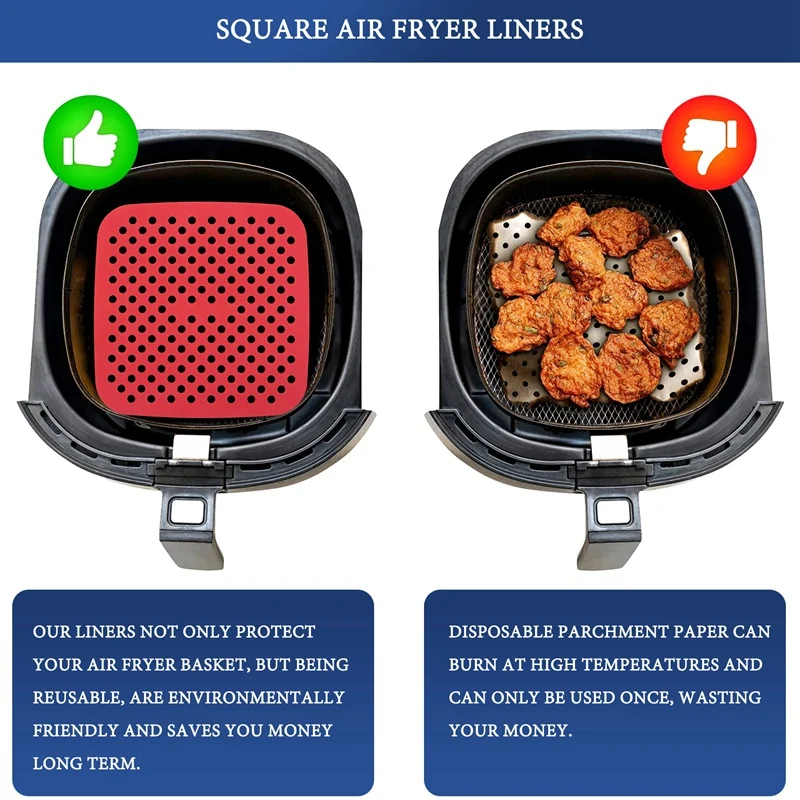 Promotion! Reusable Air Fryer Liners,Non Stick Surface,Air Circulation Holes,Premium Quality,Set Of 3 Liners 9X9inch