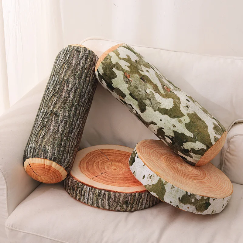 Simulated Tree Stump Pillow Wutong Ginkgo Cushion Pine Tree Pattern Throw Pillow Creative 3D Digital Print Pillow Home Decor