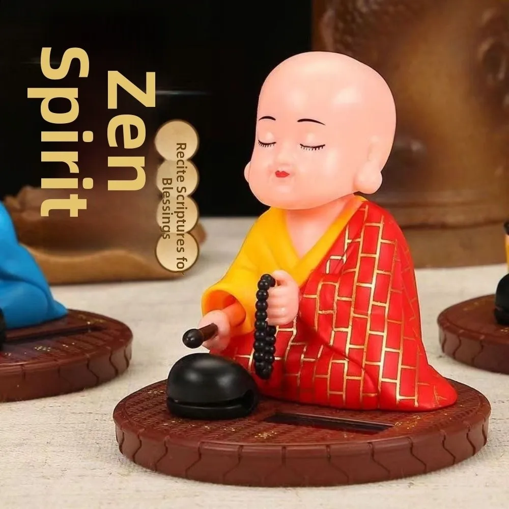 Bouddha Nodding Solaire de Prière Dévotionnelle, Figurines de Moine Bouddhiste Porte-Bonheur pour l'Attraction de Richesse, Éliminant avec Succès le Poisson en Bois