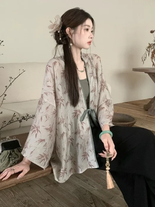 

New Chinese Sle Long Sve irt Outerwear Women's Spring Faion Hanfu Top Tailend Sto Early Spring New Arrival