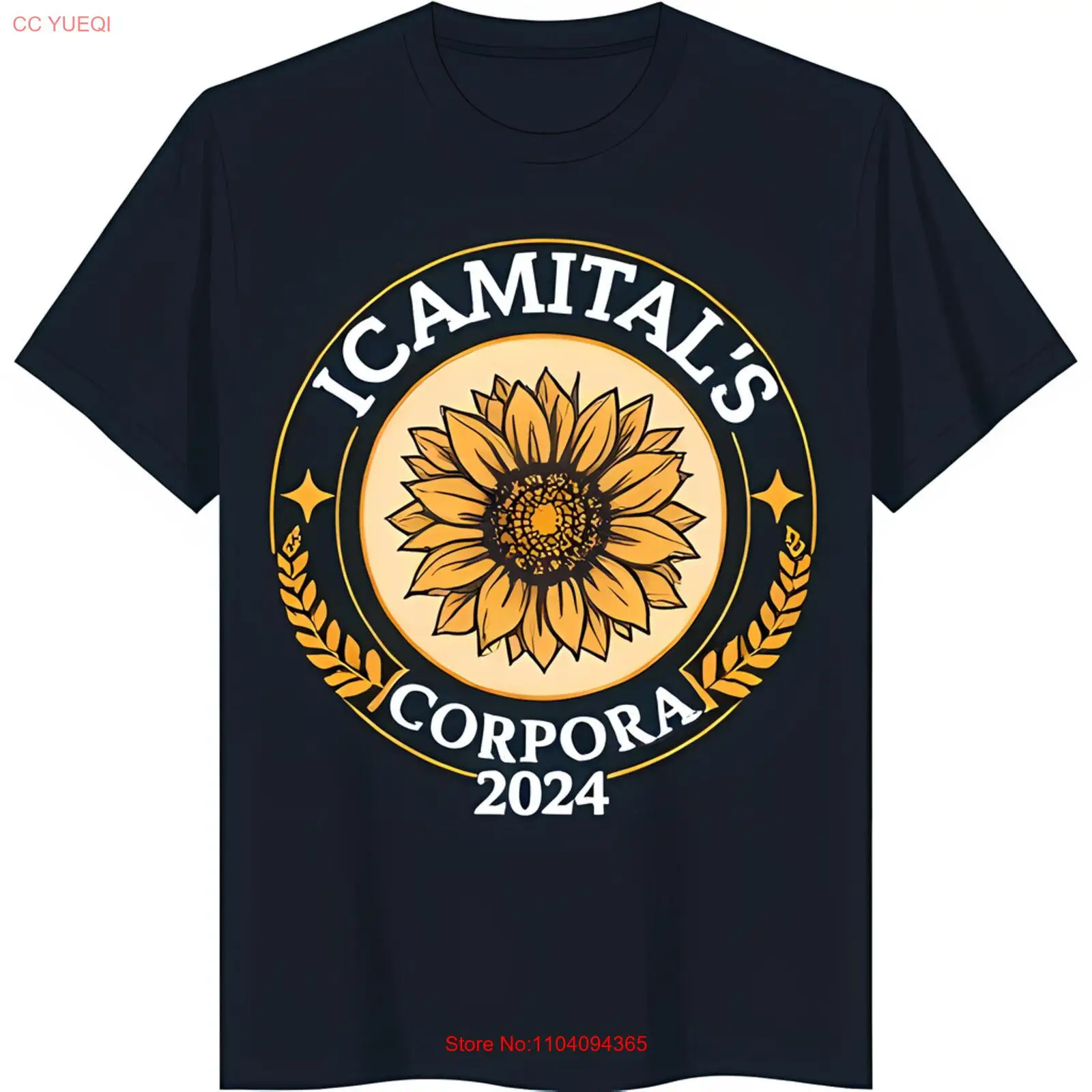 

Черная футболка ICAMITAL со стильным дизайном Sunflower Corpora 2024.