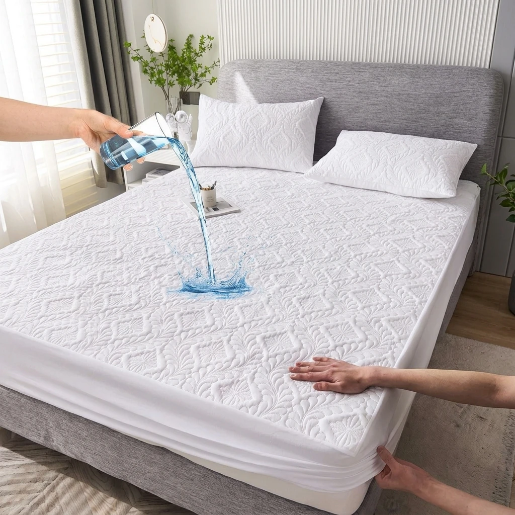 1PC Waterproof Thickened Quilted Mattress Protector Non-Slip Dustproof Bed Fitted Sheet - Breathable Mattress Cover for Comfort