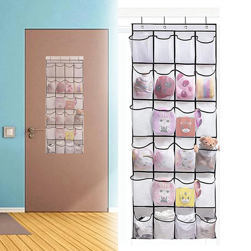 1pc Wall Storage Bag 24 Pockets Multi Layer Storage Visible Pocket Hanging Type Shoe Rack Behind The Door Storage Bag