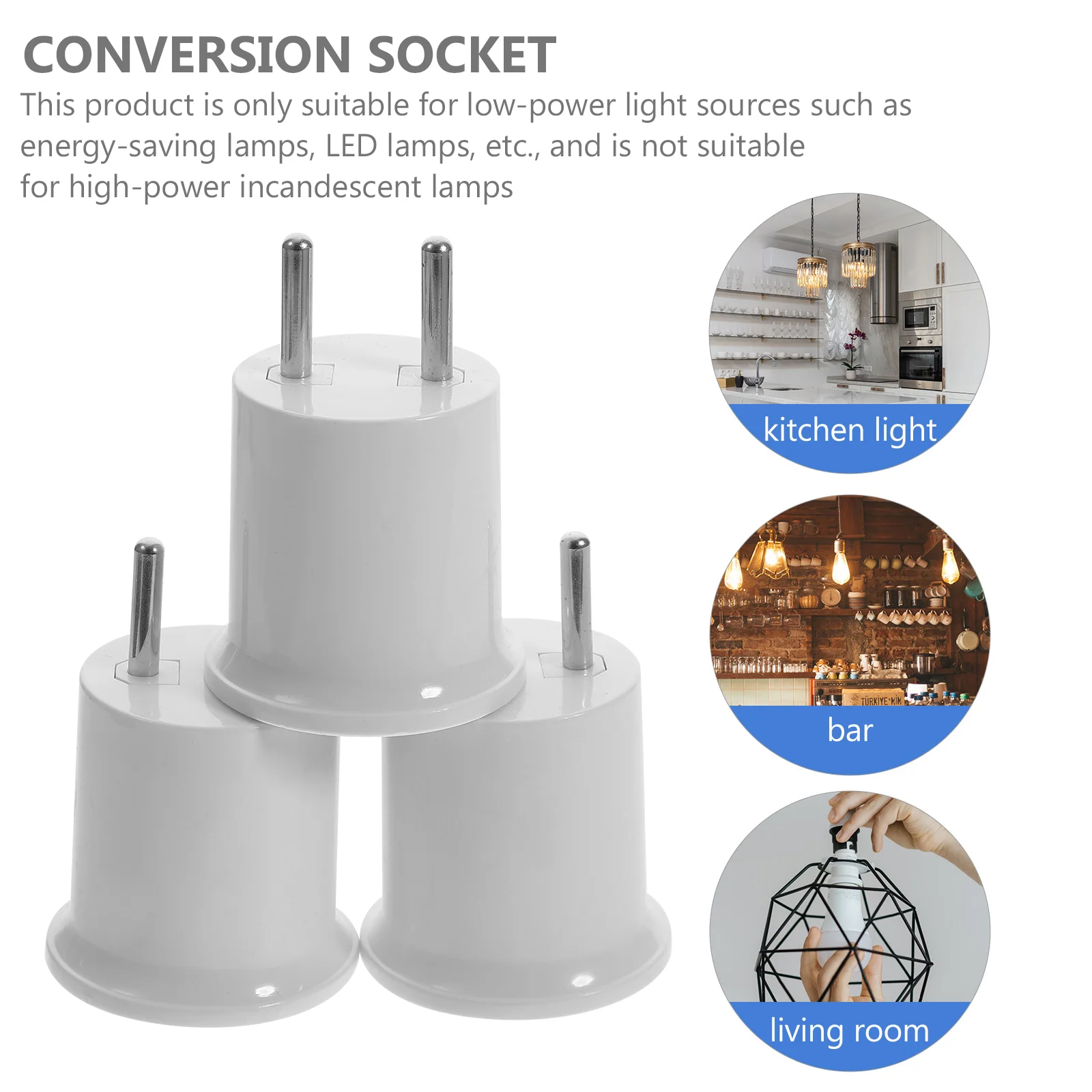 3 Pcs E26 Conversion Socket Lamp Light Bulb Adapter E27 Holder Lightbulb Plug Outlet Plastic Wall Bulbs