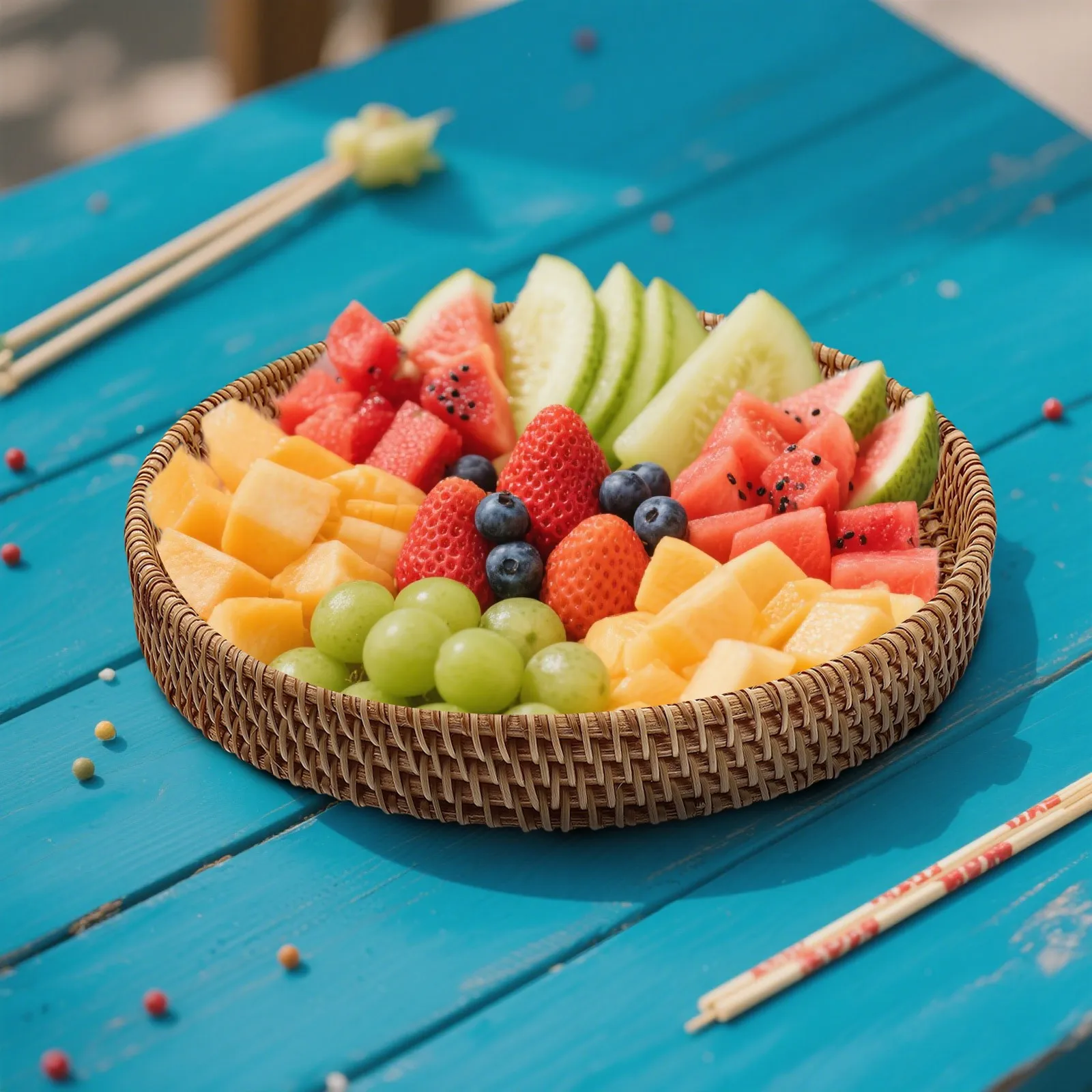 Corbeille à fruits en osier tressé, plateau de table basse, plateau de service rond en bois pour dîners et décoration, plateaux de rangement pour aliments