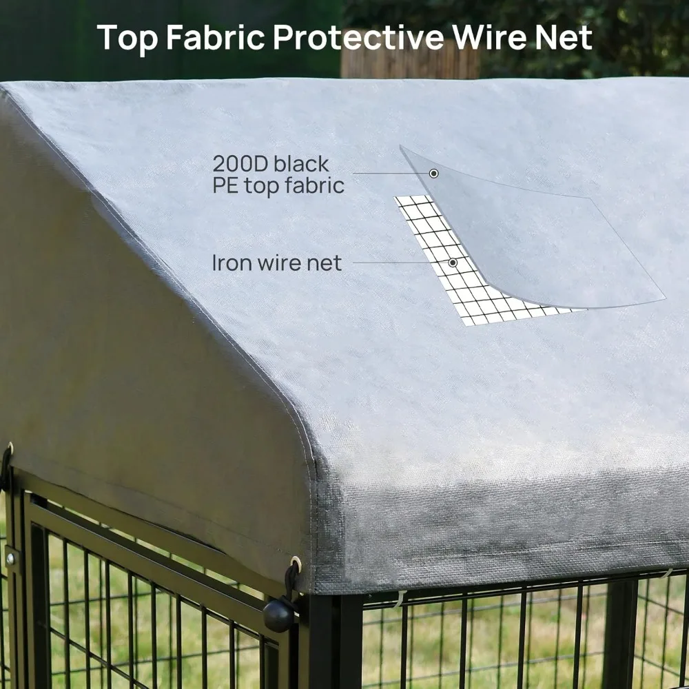 Dog Kennel Outdoor 4.5 x4.5 x4.9 ft with Roof and Rotating Bowl Holders, Large Metal Dog Enclosure, Heavy Duty Dog House Built w