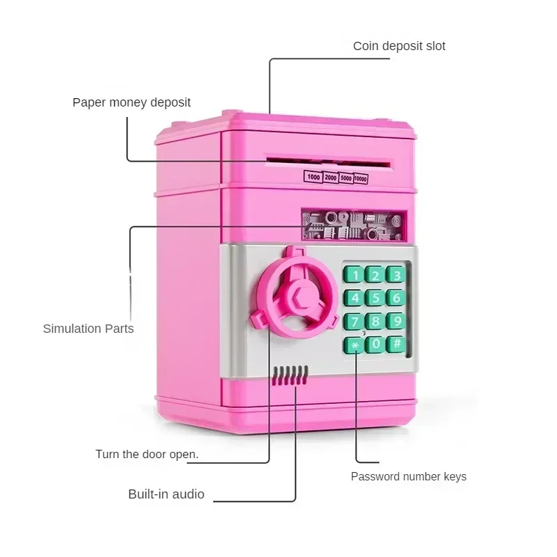 Electronic Piggy Bank Automatic Mini Safe Coins Cash Money Saving Banks Money Box Password Counter Code Key Lock Coin Bank ATM