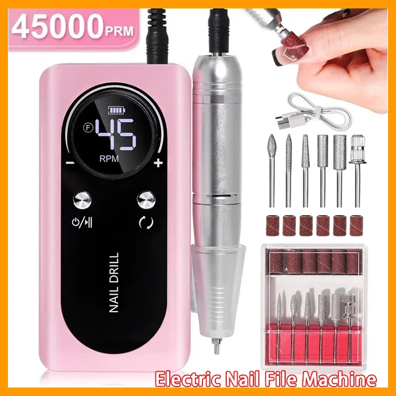 

Professional 45000RPM Electric Portable Nail Drill Machine Rechargeable Low Noise Nail Sander File for Manicure Salon Tool