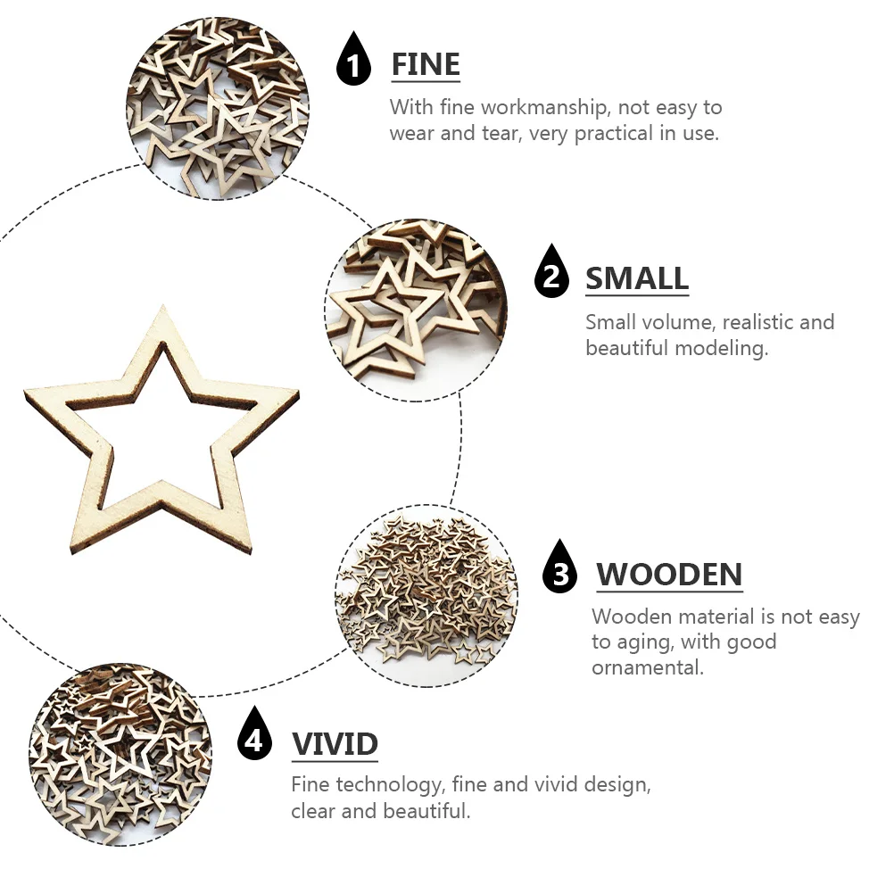 

100Pcs Five-Pointed Star Wood Slice Ornaments Hollow Wood Chips Creative Christmas Decorations Party Hangings Xmas Tree Decor