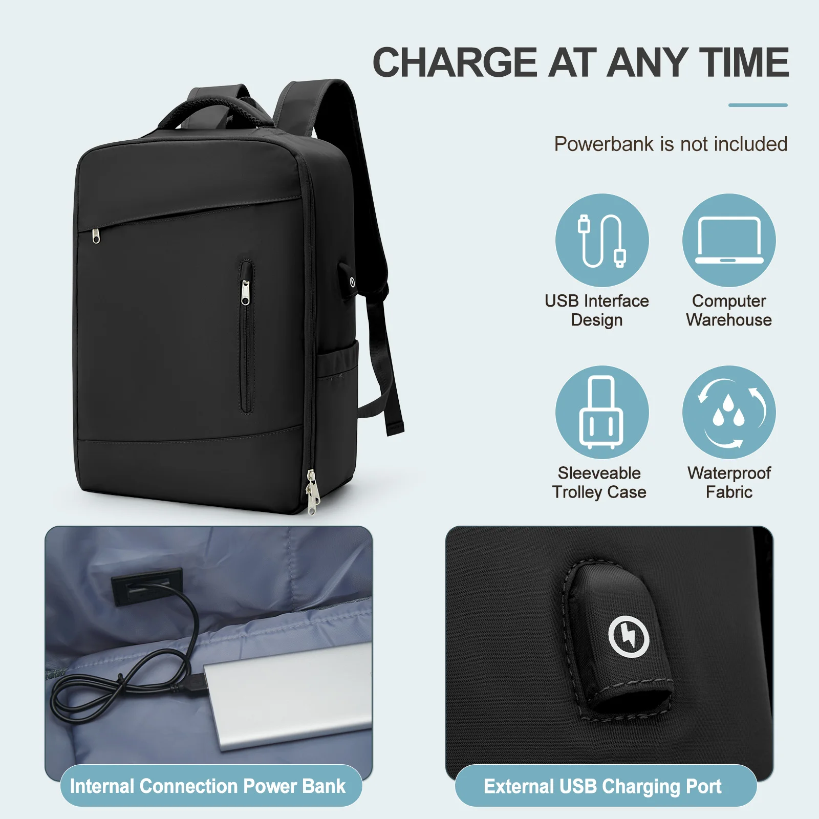 حقيبة ظهر للسفر على شكل طائرة للرجال والنساء، حقيبة ظهر للكمبيوتر المحمول مقاس 15.6 بوصة، حقيبة عمل للمقصورة خفيفة الوزن وطاردة للماء #5