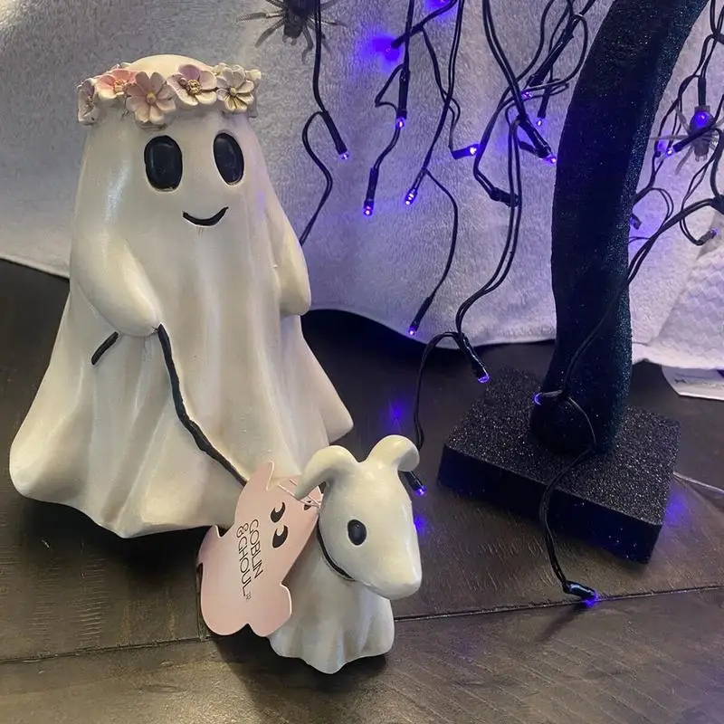 Ghost Walking Dog Statue Creative Table Centerpieces Whimsical Resin Ornaments Halloween Ghost Dog Crafts Home Decorations