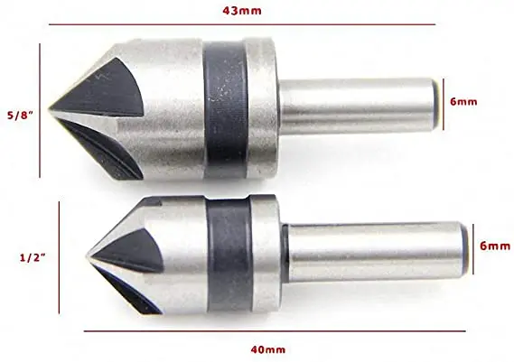 2 pz/set 5 flauto svasatore punta HSS 82 gradi punto angolo smusso taglierina 1/4 "gambo rotondo per elettroutensile