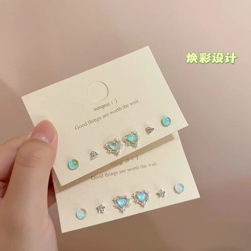 6/8/12Pcs/set 925 Silver Needle Blue green Color Series Earrings Set Butterfly Stud Earrings for Women Girls Fashion Jewelry