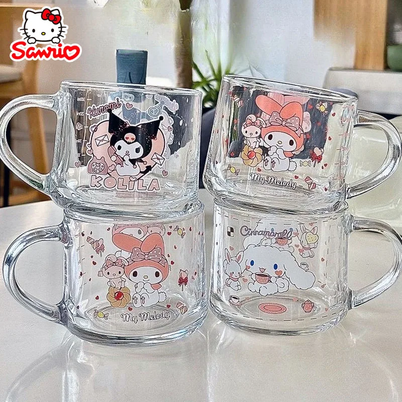 

Sanrio Kuromi Glass Cup Cartoon Kawaii Transparent Coffee Milk Water Cups My Melody 350ml Student Tea Juice Heat Home Water Gift