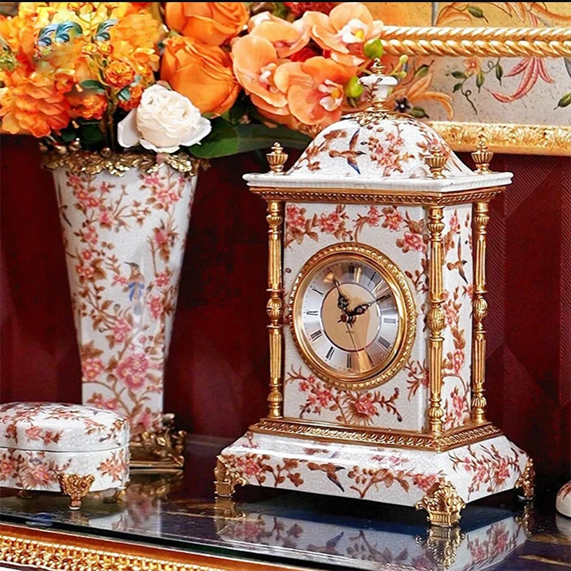 Exquisite copper with ceramic villa living room desktop decoration ornament waist-shaped drum cover tissue box