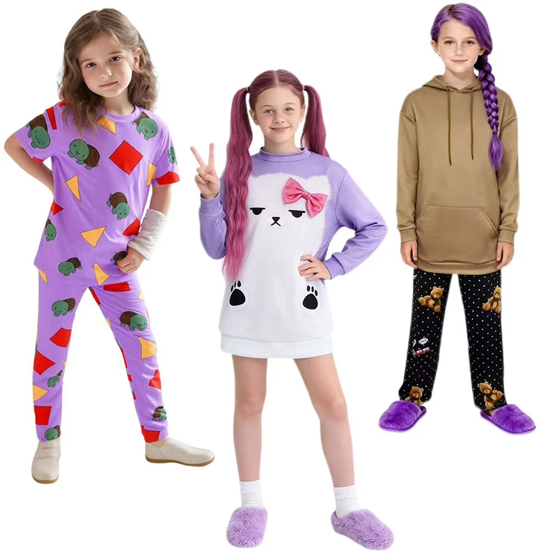 

Anime Rumi Mira Zoey Demon Hunter Cosplay Girl Purple White Bear Costume Kids Adult Sleepwear Disguise Halloween Party Outfits